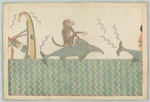 Der Affe und der Delfin, Illustration zu Äsops Fabeln von Victor Wilbour