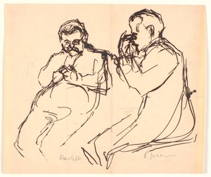 Figurenskizze. Zwei sitzende Männer: Aarsleff und P. Johansen von Viggo Johansen