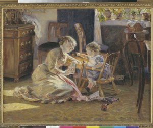 Sonnenschein im Wohnzimmer. Die Frau und das Kind des Künstlers von Viggo Pedersen