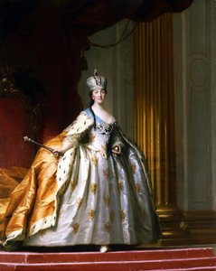 Ganzkörperporträt der Kaiserin von Russland Katharina II. die Große (1729-1796) in ihrem Krönungsgewand