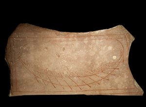 Graffiti, das ein Wikingerruderboot darstellt. 9. Jahrhundert Stockholm, Historiska Museet von Viking