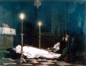 Laszlo Hunyadi auf der Bahre, 1859 von Viktor Madarász