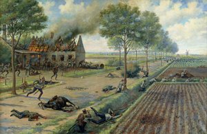 Die russische Kavallerie kämpft gegen die Deutschen in einem Dorf im Jahr 1915, ca. 1915-16 von Viktor Viketyevich Masurovsky