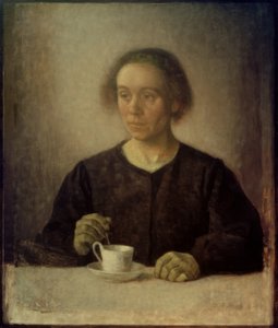 Frau des Künstlers mit Teetasse