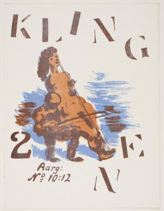 Mann, der auf einem Frauenkörper spielt. Titelblatt zu Klingen II, Nr. 10-12 von Vilhelm Lundstrøm