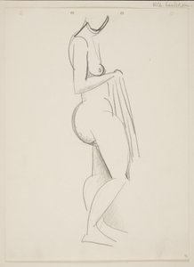 Stehende nackte Frau, Profil nach rechts, Draperie in der Hand von Vilhelm Lundstrøm