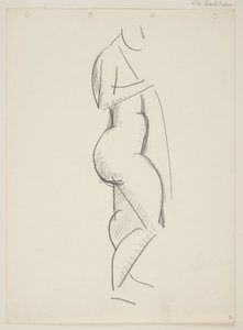 Stehende nackte Frau, Profil nach rechts, Draperie in der Hand von Vilhelm Lundstrøm