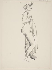 Stehende nackte Frau, Profil nach rechts, Draperie in der Hand von Vilhelm Lundstrøm