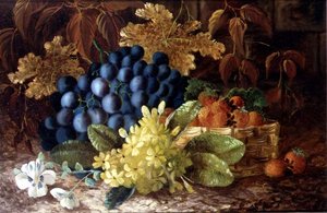 Ein Stillleben mit Trauben und einem Korb Erdbeeren auf einem moosigen Ufer von Vincent (after) Clare