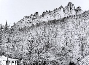 Dolomiten vom Balkon in Dont, Italien, 2019 von Vincent Alexander Booth