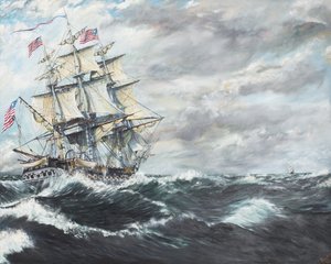 USS Constitution steuert auf HM Fregatte Guerriere zu, 1908-1812