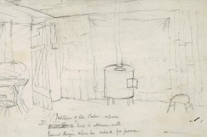 Innenraum der Kabine, in der Black Kettle sein Treffen mit General Hazen hatte, als er um Frieden bat, 1869-71 von Vincent Colyer