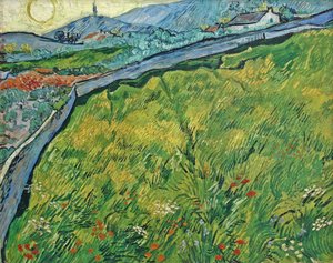 Eingezäuntes Weizenfeld mit aufgehender Sonne, 1889 von Vincent van Gogh