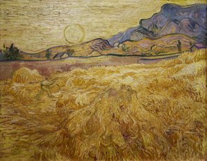 Weizenfeld mit Schnitter und Sonne, 1889 von Vincent van Gogh