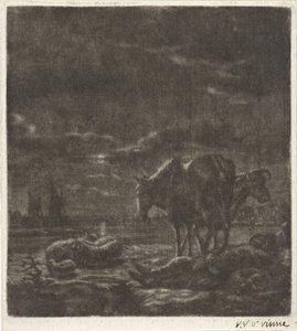 Nachtlandschaft mit schlafendem Hirten und Vieh von Vincent Laurensz. van der Vinne (II)