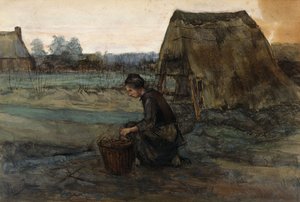 Eine kniende Bäuerin vor einer Hütte; Paysanne Agenouillee Devant une Cabane, 1883