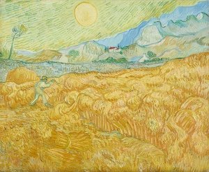Die Ernte, Kornfeld mit Schnitter von Vincent van Gogh