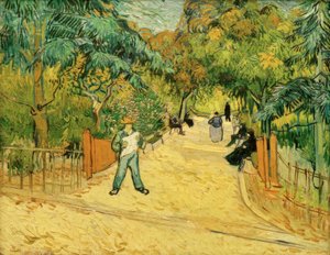 Eingang zum Park in Arles mit Spaziergängern