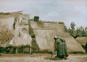 Hütte mit arbeitender Bäuerin