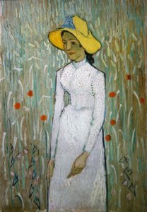 Junges Mädchen, vor einem Weizenfeld stehend von Vincent van Gogh