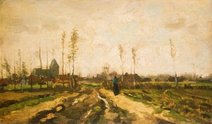 Landschaft mit Kirche und Häusern