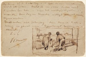 Postkarte mit zwei Bauern beim Graben