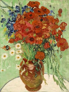 Stillleben, Vase mit Gänseblümchen und Mohnblumen