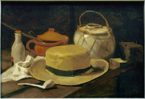 Stillleben mit gelbem Strohhut