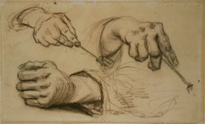 Studie, drei Hände, zwei halten Gabeln F1161r JH746 von Vincent van Gogh