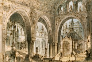 Bühnenbild für vierte Szene von Capuleti und Montecchi, Oper von Vincenzo Bellini, aufgeführt im La Fenice Theater in Venedig