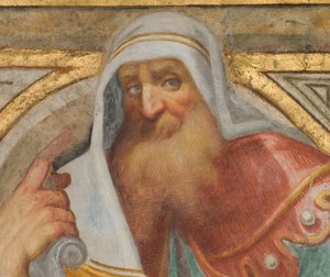 Zentrales Schiff, Plume Vierter Nordspan, Vincenzo Campi 1573, Büste mit Prophet (Detail) von Vincenzo Campi