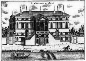 Der Palazzo Foscarini in Stra bei Venedig in „Singolarita di Venezia“ von Vincenzo Coronelli