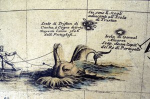 Walfang im Südatlantik nach einem Globus von Coronelli (17. Jahrhundert)