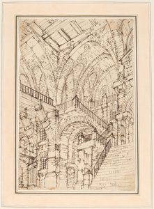 Ein Gefängnisinneres mit einer monumentalen Treppe