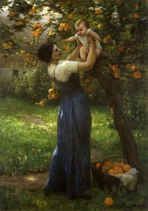 Mutter und Kind in einem Orangenhain von Virginie Demont Breton