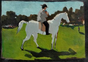 Weißes Pferd mit Jockey von Vito d