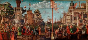 Zyklus des Lebens der Heiligen Ursula, vierte Episode: Das Treffen der Verlobten und die Abreise zur Pilgerfahrt von Vittore Carpaccio