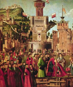 Treffen von Etherius und Ursula und die Abreise der Pilger, aus dem St. Ursula-Zyklus, um 1490-96 (Detail) von Vittore Carpaccio