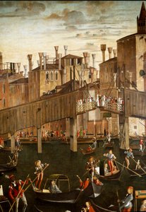 Das Wunder der Reliquie des Heiligen Kreuzes an der Rialtobrücke in Venedig (Detail). Gemälde von Vittore Carpaccio (1460-1525)