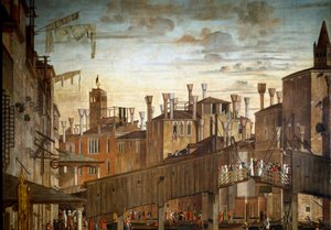 Das Wunder der Reliquie des Heiligen Kreuzes an der Rialto-Brücke in Venedig (Detail) von Vittore Carpaccio