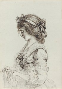 Eine junge Frau beim Nähen [recto] von Vivant Denon