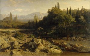 Die Krim. Berglandschaft mit Fluss, 1868 von Vladimir Donatovich Orlovsky
