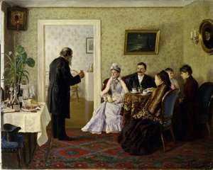 Die jungen Eheleute besuchen den Schwiegervater. Gemälde von Wladimir Nikolajewitsch Pschelin (1869-1941) von Vladimir Nikolayevich Pchelin