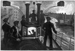 Dampf-Feuerwehrfahrzeug auf dem Weg zu einem Flussuferbrand, Londoner Feuerwehr von WB Murray