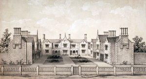 Ansicht des Buchbinder-Wohlfahrtsasyls, Balls Pond Road, Islington, London, ca. 1845 von WL Walton