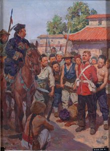 Private Moyse, das 3. (East Kent, The Buffs) Regiment zu Fuß, weigert sich, vor dem tartarischen Mandarin Tsan-koo-lin-sin zu knien von W.R.S. Stott