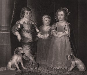 Charles, James und Henrietta, Kinder von Charles I. von England, Gravur aus Payne