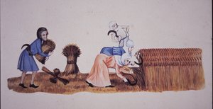 Mittelalterliche Frauen bei der Getreideernte, nach einer Szene aus dem Luttrell Psalter von John Ward Dunsmore