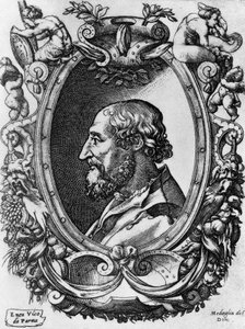 Porträt von Ludovico Ariosto (1474-1533), italienischer Dichter und Dramatiker, Medaglie del Doni, Gravur von Enea Vico (1523-1567)