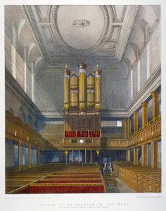 Innenansicht, Blick nach Westen, Kirche St. Dunstan im Westen, Fleet Street, City of London, 1829 von W Ganci